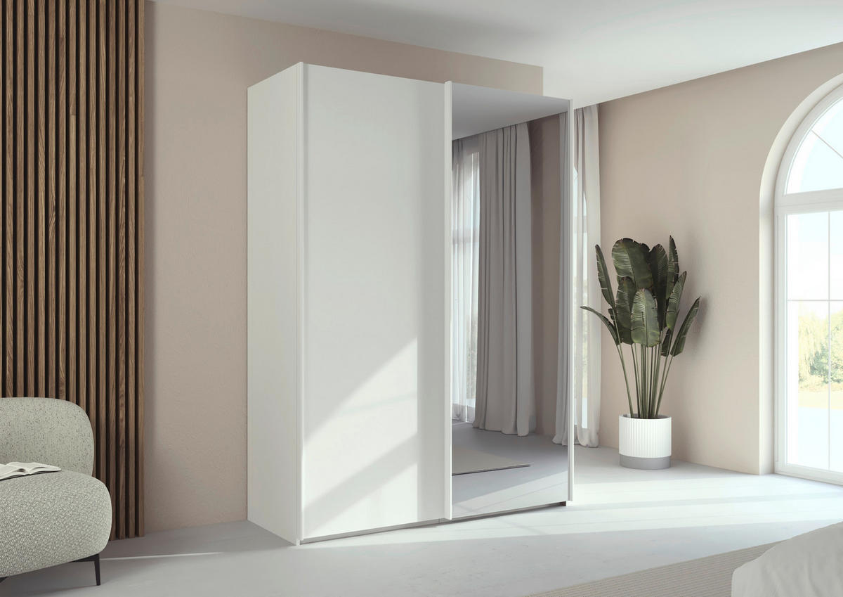 SCHWEBETÜRENSCHRANK 162/223/69 cm,  in Weiß, 2 Tür(en)  - Weiß, Basics, Glas/Holzwerkstoff (162/223/69cm) - Rauch Möbel