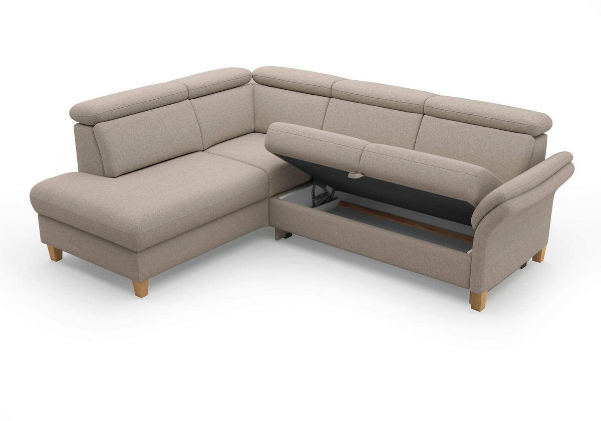 ECKSOFA GLENDALE E Taupe Flachgewebe  - Taupe/Eichefarben, KONVENTIONELL, Holz/Textil (193/247cm) - Sit & More
