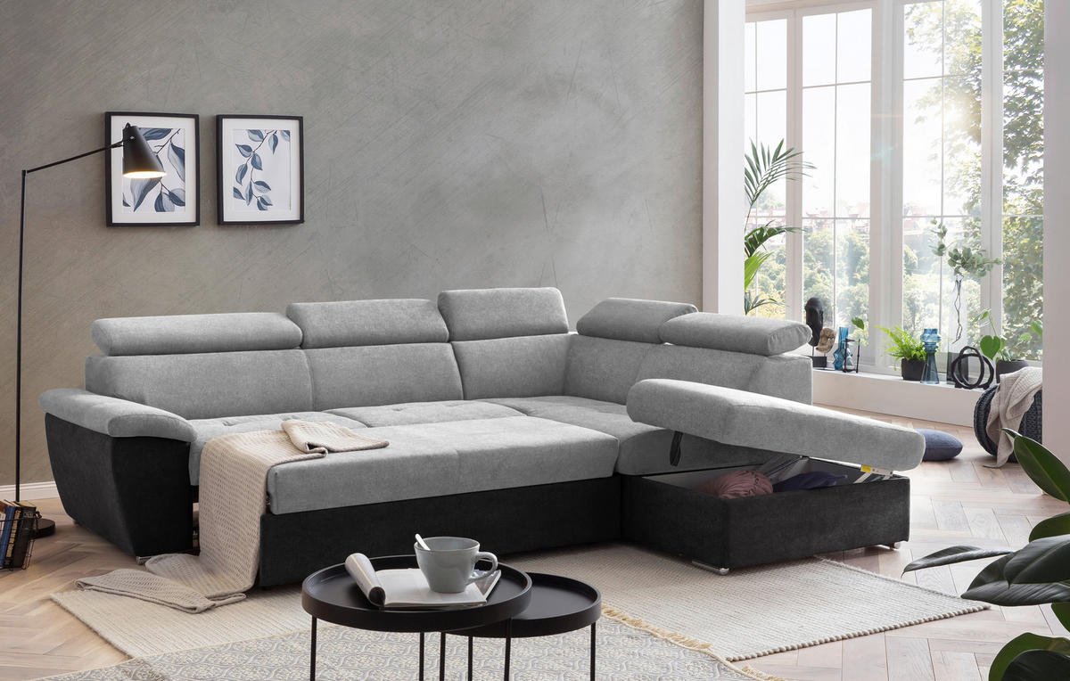 ECKSOFA in Mikrofaser Schwarz, Silberfarben  - Chromfarben/Silberfarben, Design, Textil/Metall (262/216cm) - Livetastic