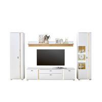 WOHNWAND 4-teilig  in Weiß, Eiche Wotan  330/200/42 cm  - Silberfarben/Eiche Wotan, Design, Glas/Holzwerkstoff (330/200/42cm) - MID.YOU