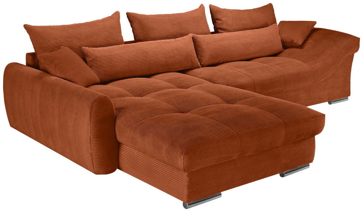 ECKSOFA Rostfarben Cord  - Chromfarben/Rostfarben, KONVENTIONELL, Textil/Metall (225/335cm) - Carryhome