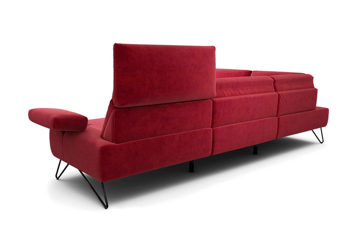 ECKSOFA Cosy Rot Samt  - Rot/Schwarz, Design, Textil/Metall (213/288-303cm) - SENSOO