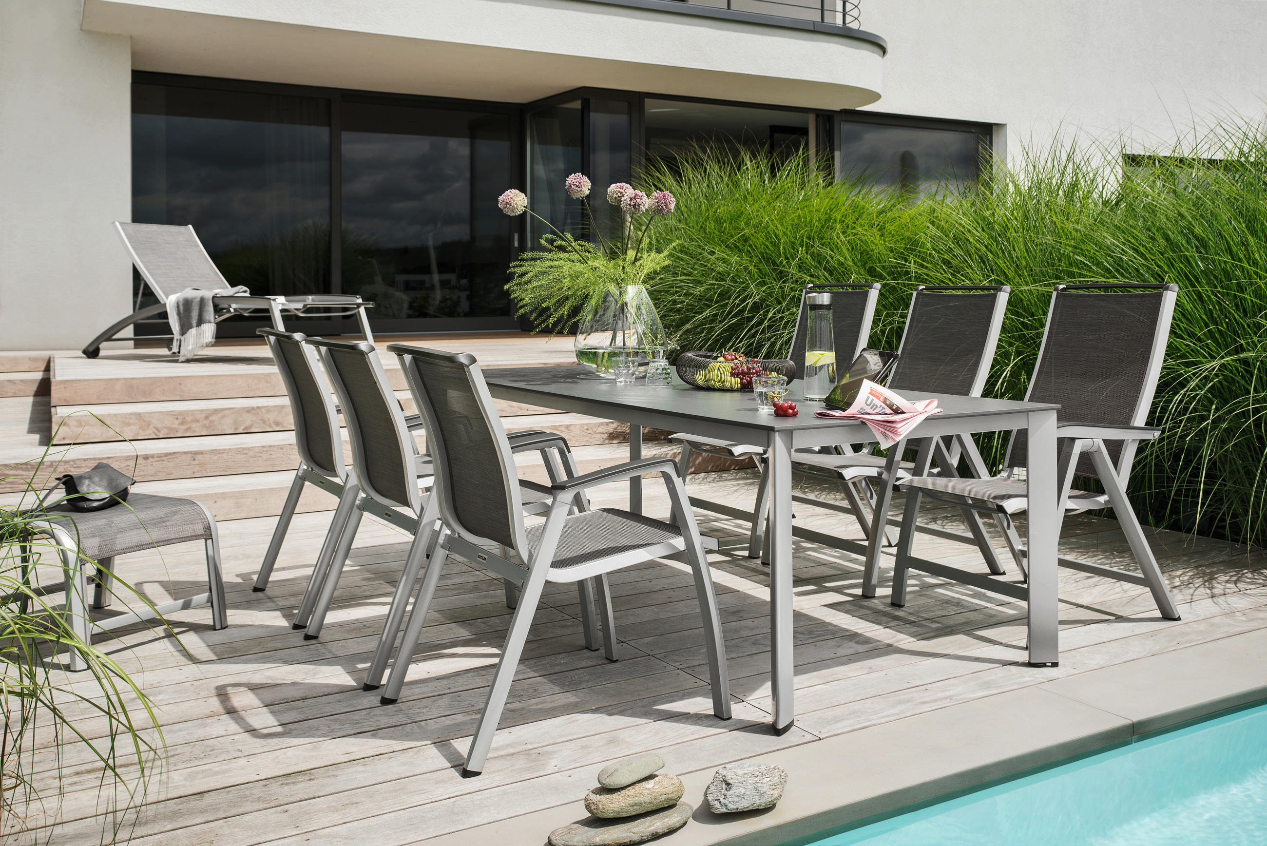 GARTENKLAPPSESSEL Aluminium Graphitfarben, Silberfarben  - Silberfarben/Graphitfarben, Basics, Textil/Metall (63/112/68cm) - Kettler