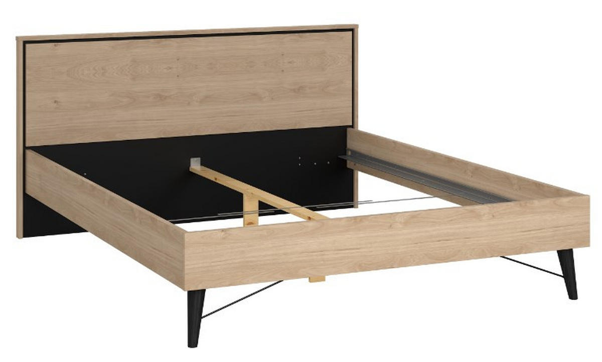 SÄNGRAM 180/200 cm  i  svart, ekfärgad  - svart/ekfärgad, Basics, trämaterial (180/200cm) - Best Price