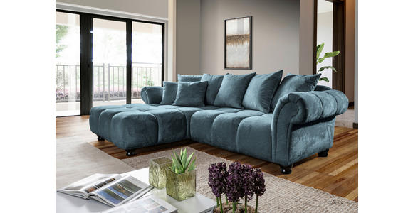 ECKSOFA  in Plüsch Petrol  190/288 cm  - Dunkelbraun/Petrol, KONVENTIONELL, Holz/Textil (190/288cm) - Carryhome