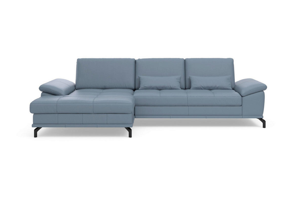 ECKSOFA COSTELLO E Graublau Echtleder Nierenkissen, Armteilverstellung, Sitztiefenverstellung  - Graublau/Schwarz, Basics, Leder/Textil (176/301cm) - Sit & More
