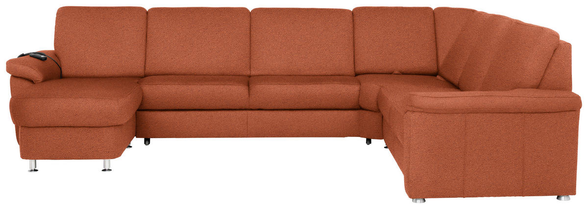 WOHNLANDSCHAFT Terracotta Flachgewebe  - Chromfarben/Terracotta, KONVENTIONELL, Textil/Metall (163/336/240cm) - Beldomo System