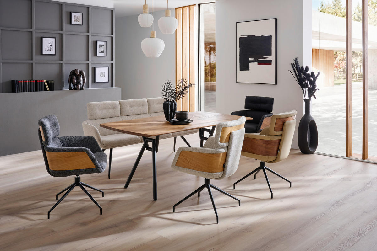 ESSTISCH 180/100/76 cm Echtholz  Holz Freiform Schwarz, Eichefarben  - Eichefarben/Schwarz, Design, Holz/Metall (180/100/76cm) - Valnatura