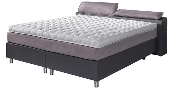 Boxspringbett mit Topper & Matratze H2 180x200cm Hampton - Anthrazit/Alufarben, KONVENTIONELL, Textil (180/200cm) - Luca Bessoni