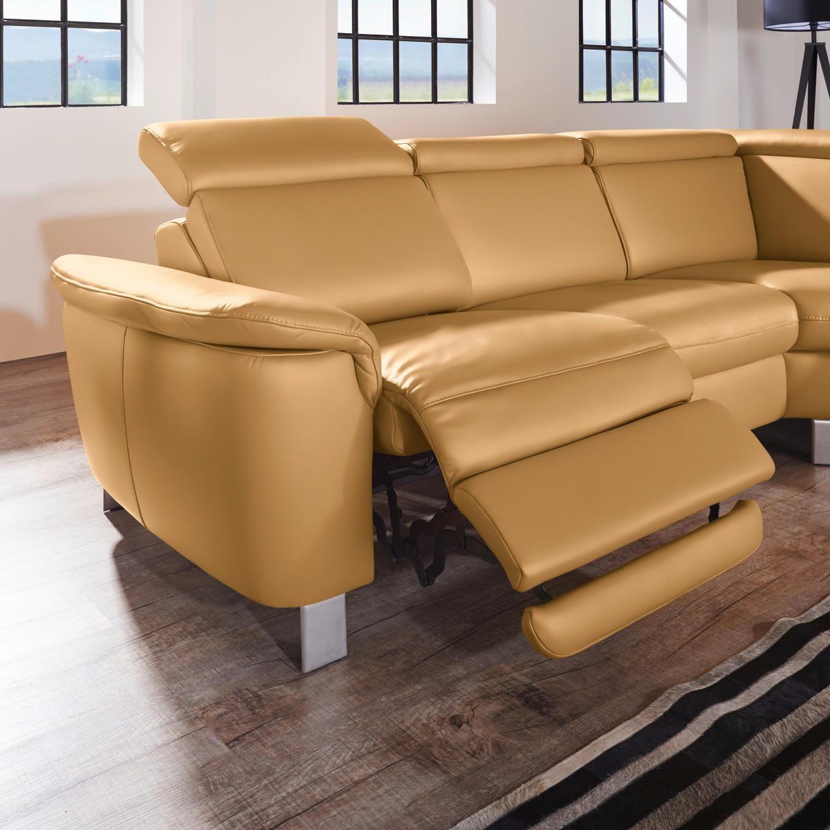 ECKSOFA in Echtleder Cognac  271/239 cm  - Cognac/Alufarben, Design, Leder/Metall (271/239cm) - Cantus