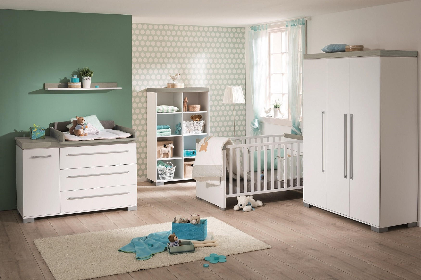 BABYKLEIDERSCHRANK Kira Grau, Weiß, Eichefarben  - Eichefarben/Silberfarben, KONVENTIONELL, Holzwerkstoff/Metall (135,3/193,1/55,6cm) - Paidi