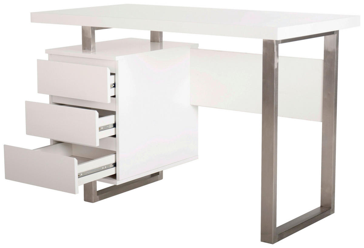 SCHREIBTISCH  in Weiss Hochglanz, Edelstahlfarben  - Weiss Hochglanz/Edelstahlfarben, Modern, Holzwerkstoff/Metall (115/76/60cm) - Livetastic