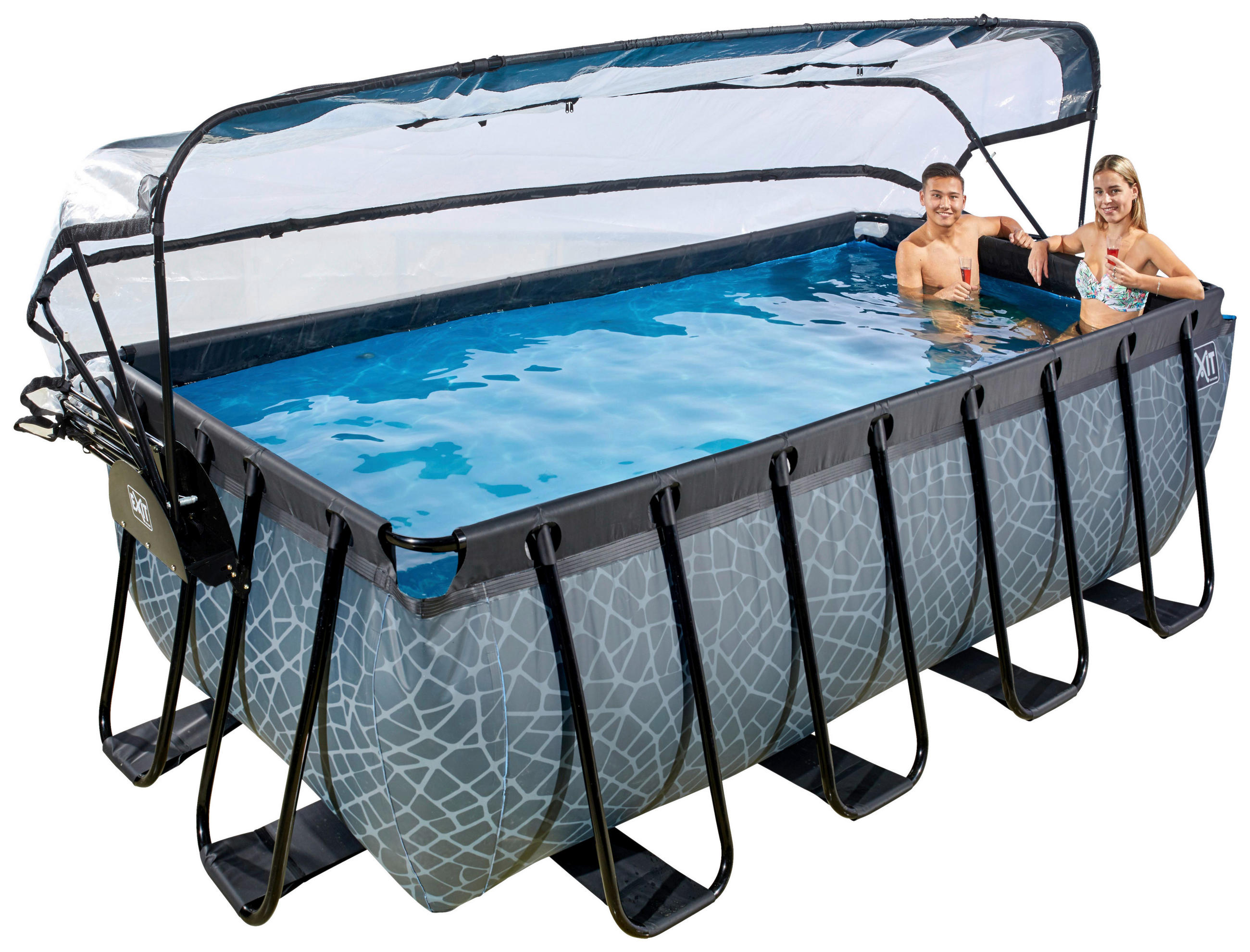 POOL-SET STONE 400/200/122 cm  - Schwarz, KONVENTIONELL, Metall (400/200/122cm) - EXIT Toys