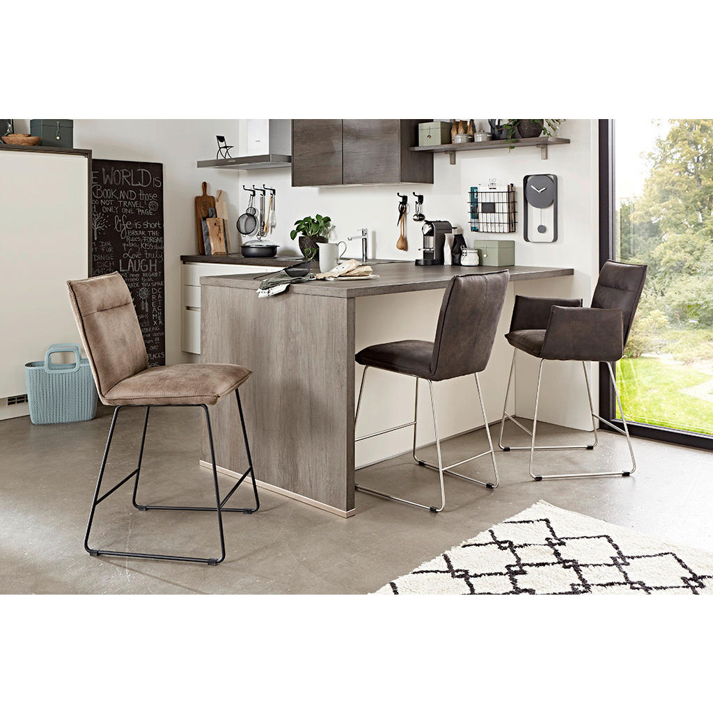 Thumbnail - Valnatura Tresenstuhl, Edelstahl, Hellbraun, Metall, Textil, Kufe, Rundrohr, 56x98x62 cm, Esszimmer, Barmöbel, Barhocker