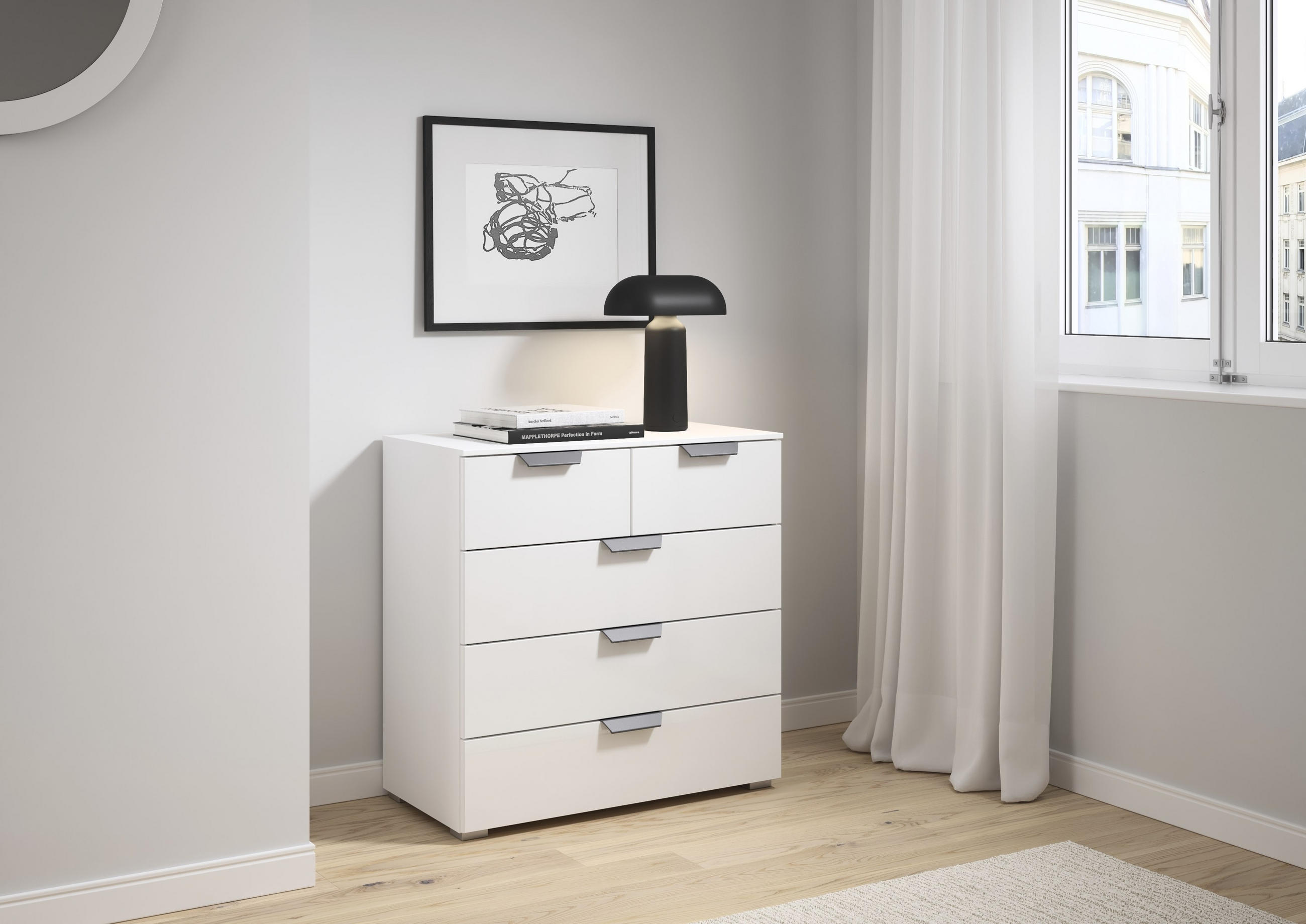 KOMMODE in 80/81/42 cm - Dunkelgrau/Weiß, Design, Glas/Holzwerkstoff (80/81/42cm) - Carryhome