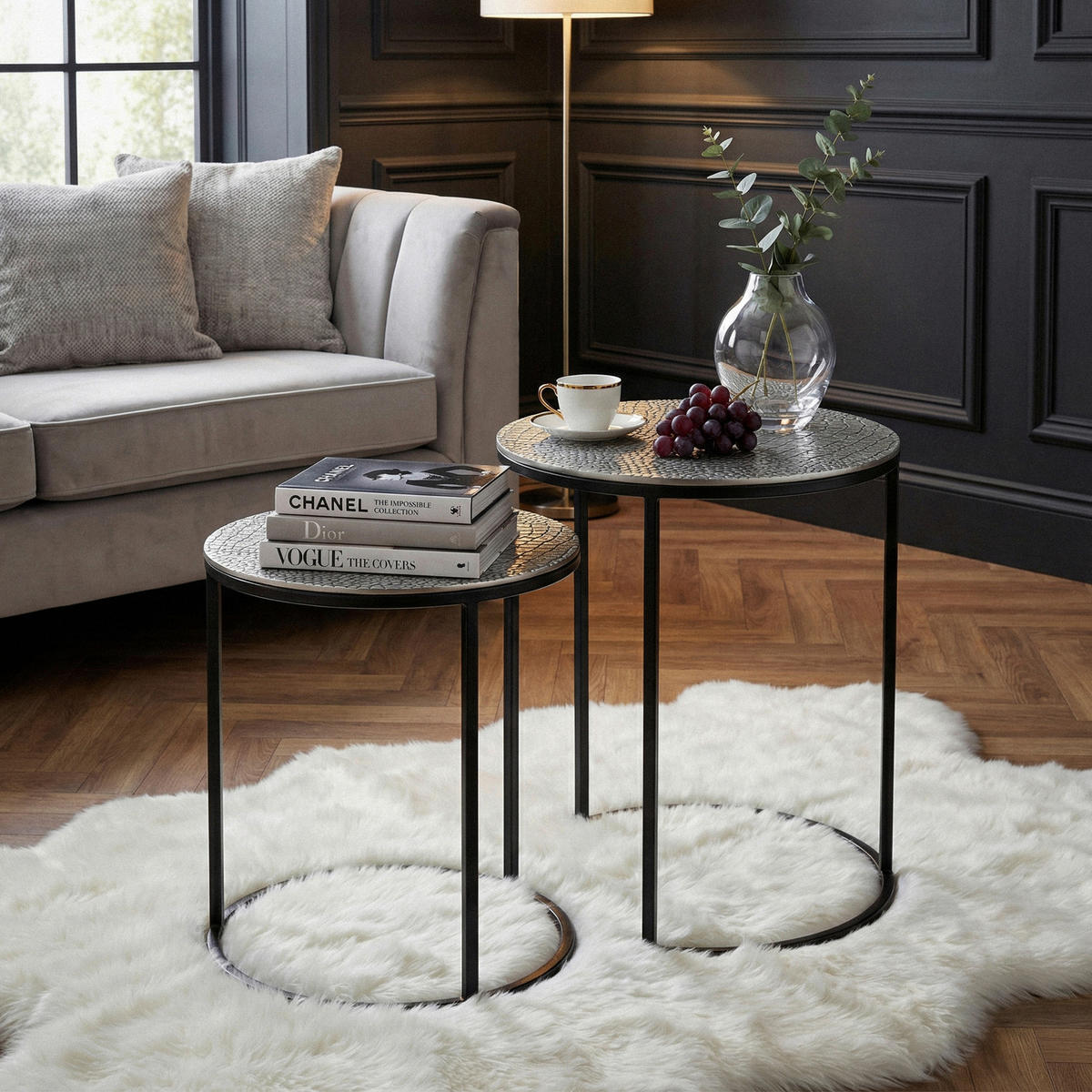 SATSBORD i metall 40/40/48 cm  - silver/svart, Design, metall (40/40/48cm) - Livetastic