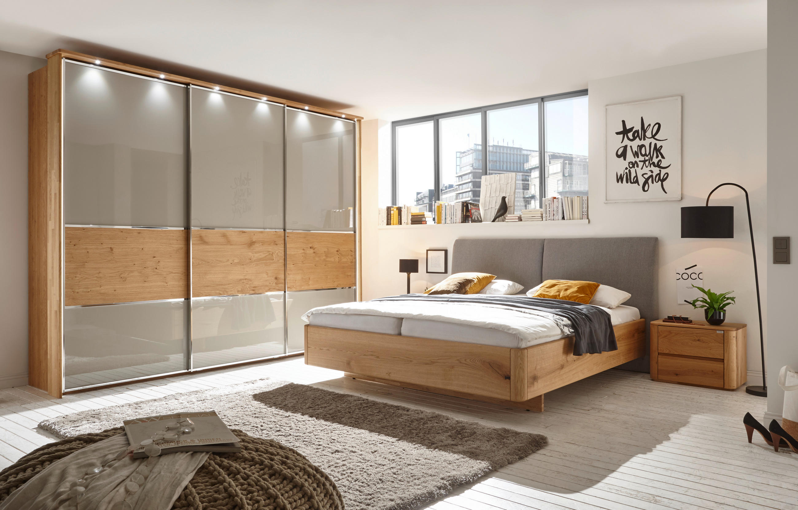 BETT 180/200 cm in Anthrazit, Eichefarben - Eichefarben/Anthrazit, KONVENTIONELL, Holz/Textil (180/200cm) - Valnatura