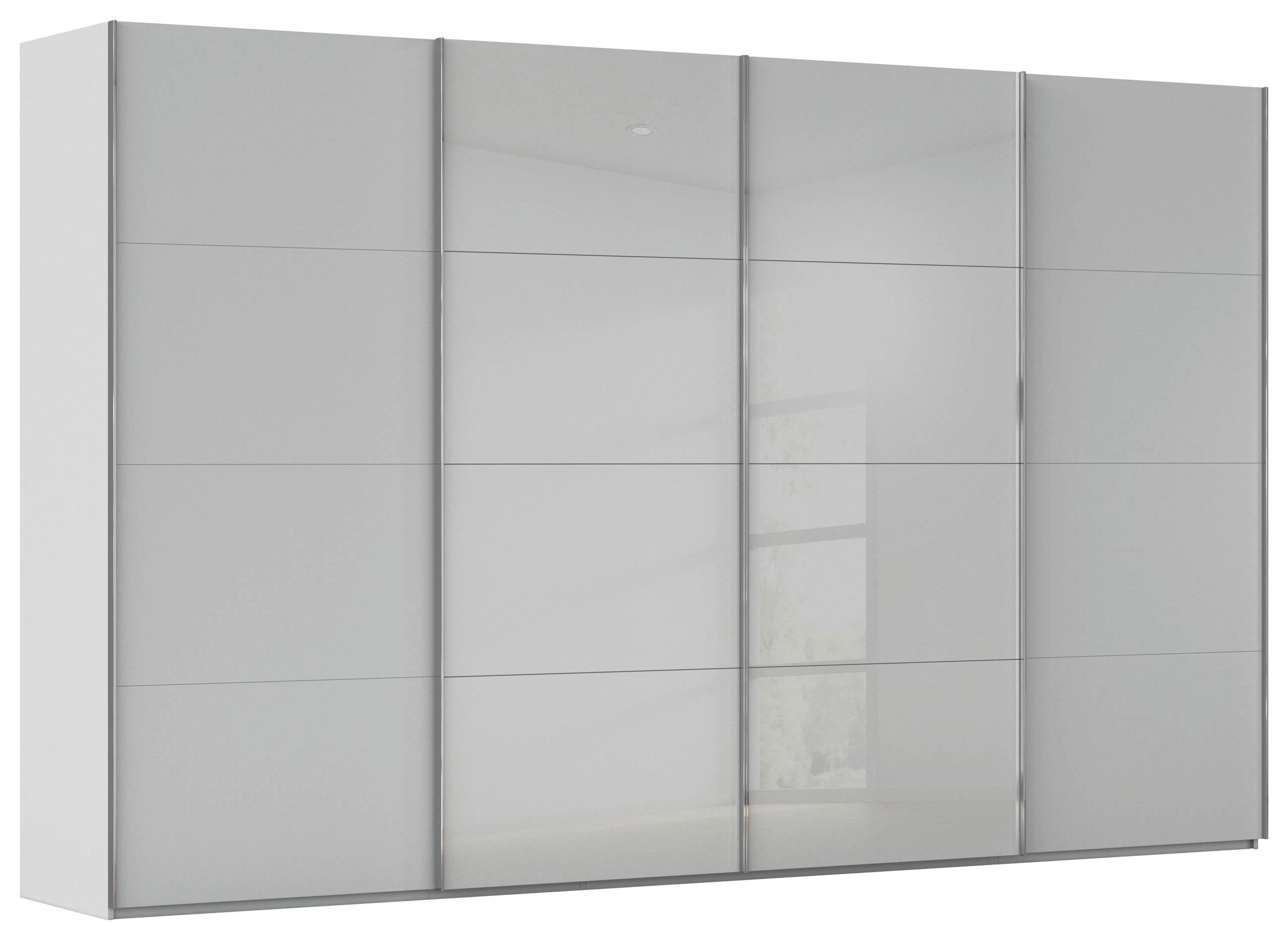 SCHWEBETÜRENSCHRANK Seidengrau  - Chromfarben/Seidengrau, Konventionell, Glas/Holzwerkstoff (361/223/68cm) - Novel