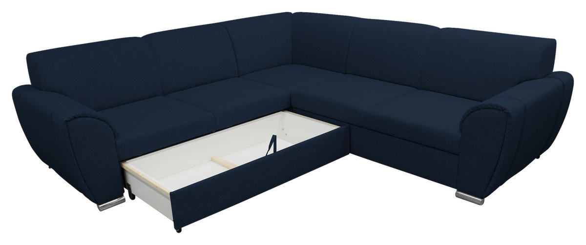 ECKSOFA Dunkelblau Flachgewebe  - Silberfarben/Dunkelblau, Design, Kunststoff/Textil (266/266cm) - Livetastic