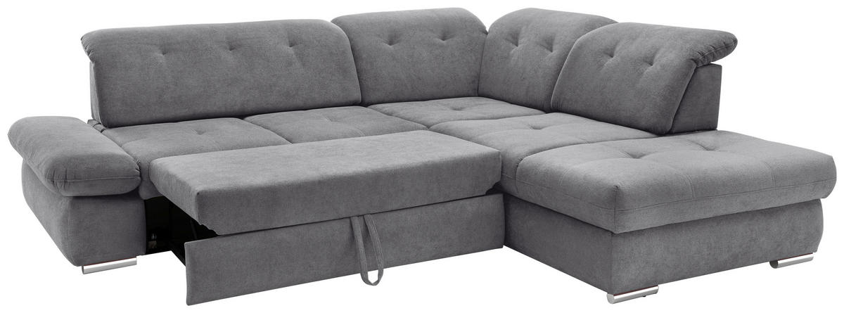 ECKSOFA in Chenille Dunkelgrau  - Chromfarben/Dunkelgrau, Modern, Textil/Metall (280/254cm) - Livetastic