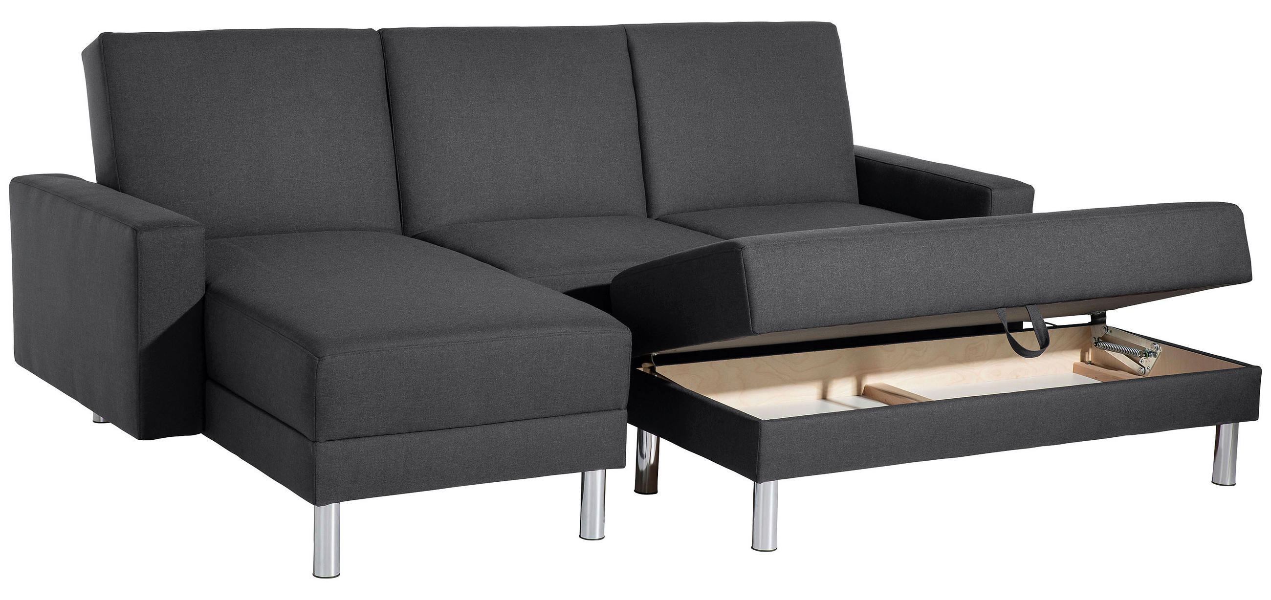 ECKSCHLAFSOFA inkl. Hocker in Graphitfarben Textil   - Chromfarben/Graphitfarben, Konventionell, Textil/Metall (152/230cm) - Max Winzer