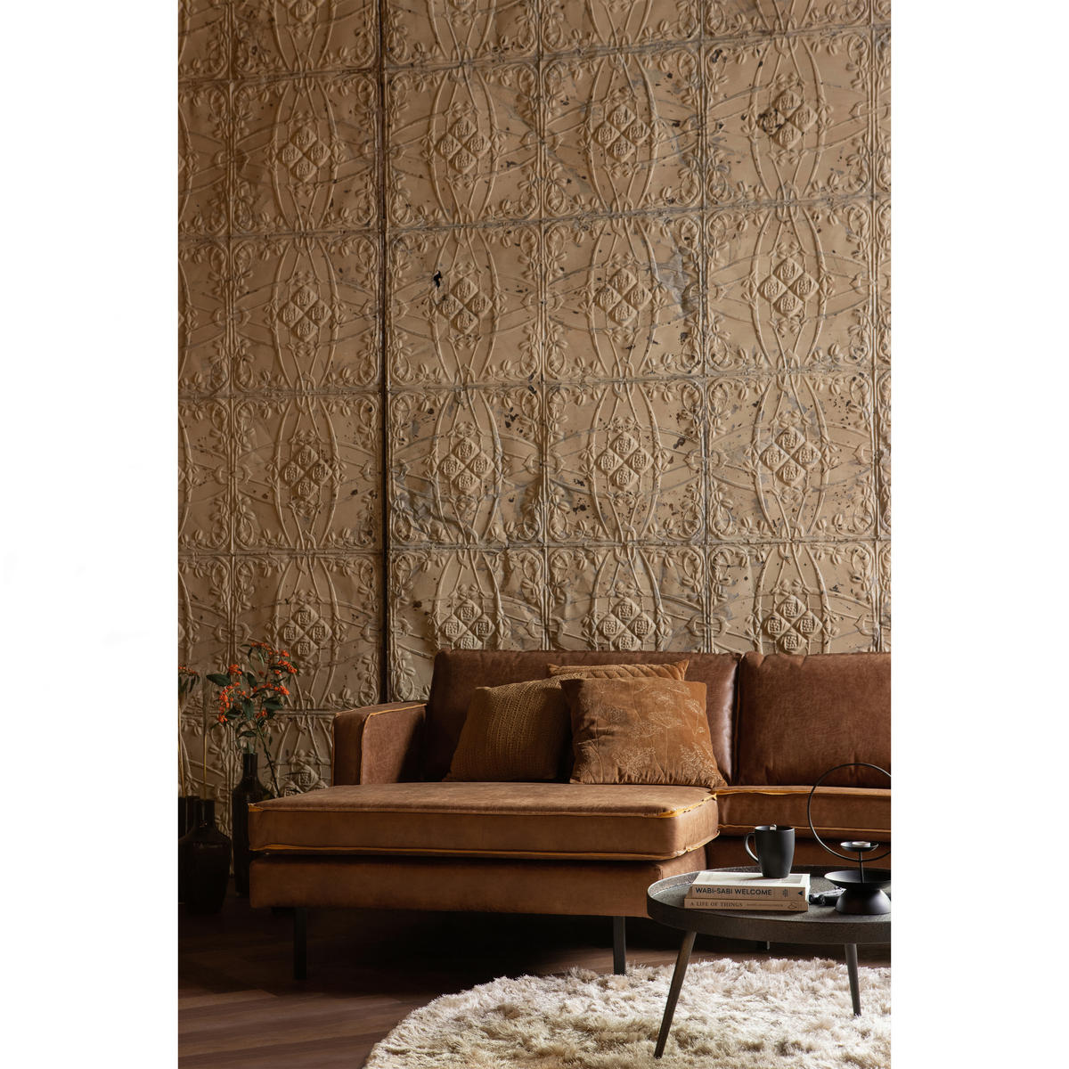 BEISTELLTISCH 76/76/40 cm Sperrholz Goldfarben, Zinkfarben rund  - Goldfarben/Zinkfarben, Design, Holzwerkstoff/Metall (76/76/40cm) - Livetastic