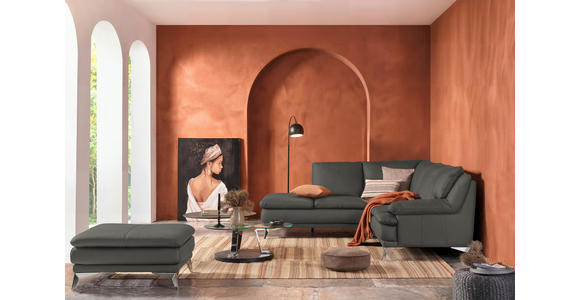 ECKSOFA Dunkelgrün Echtleder  - Chromfarben/Dunkelgrün, Design, Leder/Metall (224/252cm) - Novel