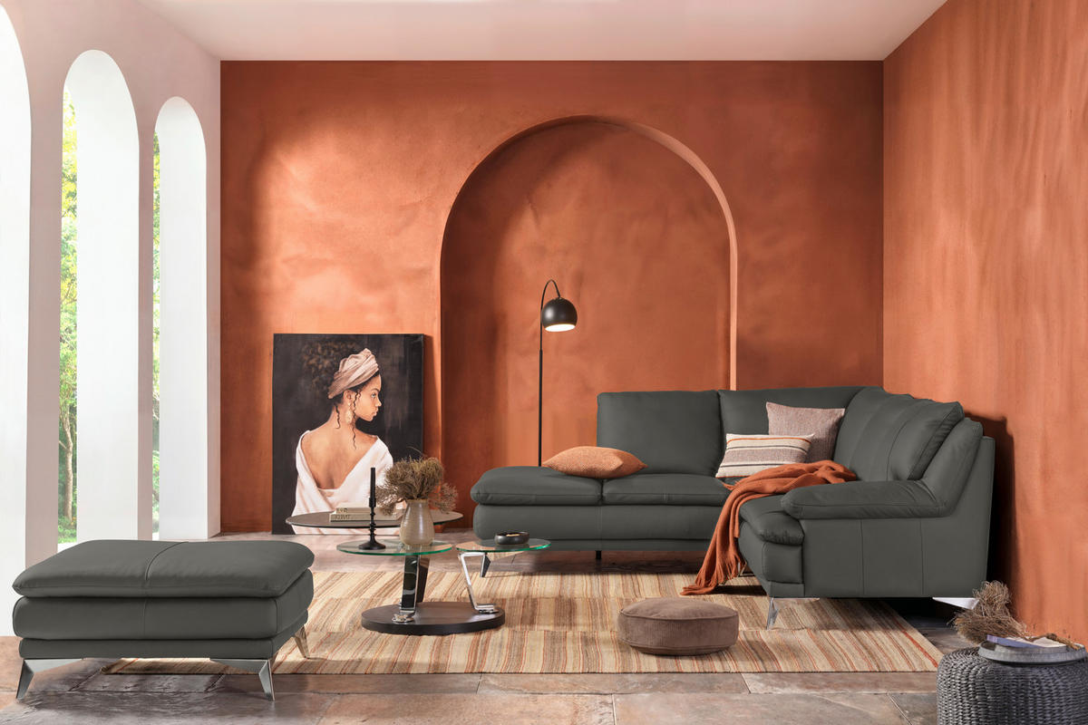 ECKSOFA Dunkelgrün Echtleder  - Chromfarben/Dunkelgrün, Design, Leder/Metall (224/252cm) - Novel