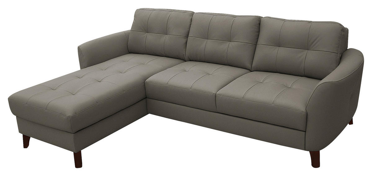ECKSOFA in Lederlook Echtleder Schlammfarben  - Schlammfarben/Buchefarben, Design, Leder/Holz (238/168cm) - Livetastic