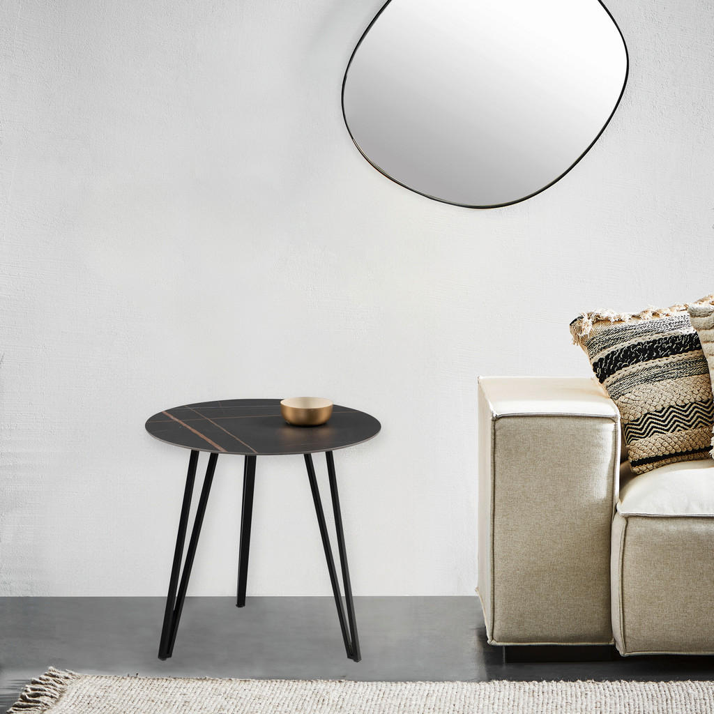 Thumbnail - Beistelltisch, Schwarz, Metall, Stein, rund, eckig, Haarnadel, 50x50x50 cm, einfacher Aufbau, Wohnzimmer, Wohnzimmertisc...