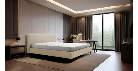 POLSTERBETT gepolstertes Kopfteil, Lattenrost, Bettkasten Beige 200/200 cm  - Beige/Schwarzchrom, KONVENTIONELL, Leder/Holz (200/200cm) - Esposa