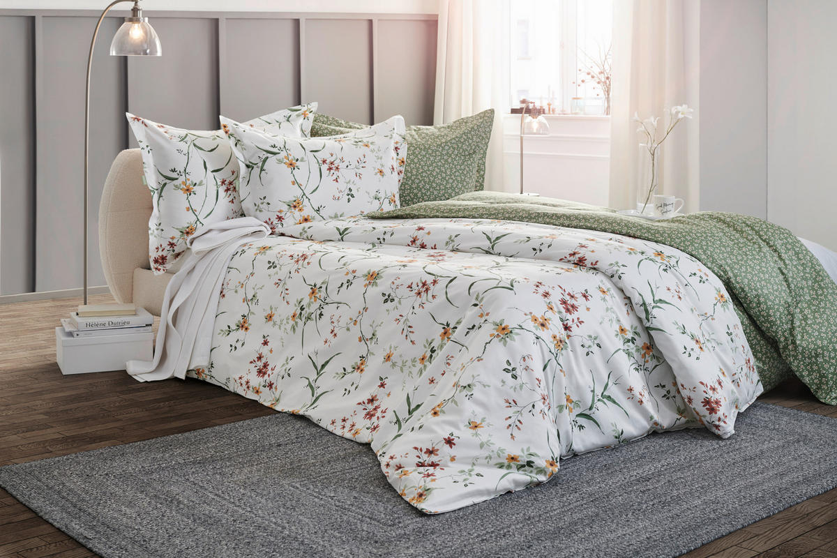 POSTELJINA FLOWERS 200/200 cm saten braon, zelena  - zelena/braon, Konvencionalno, tekstil (200/200cm) - Esposa
