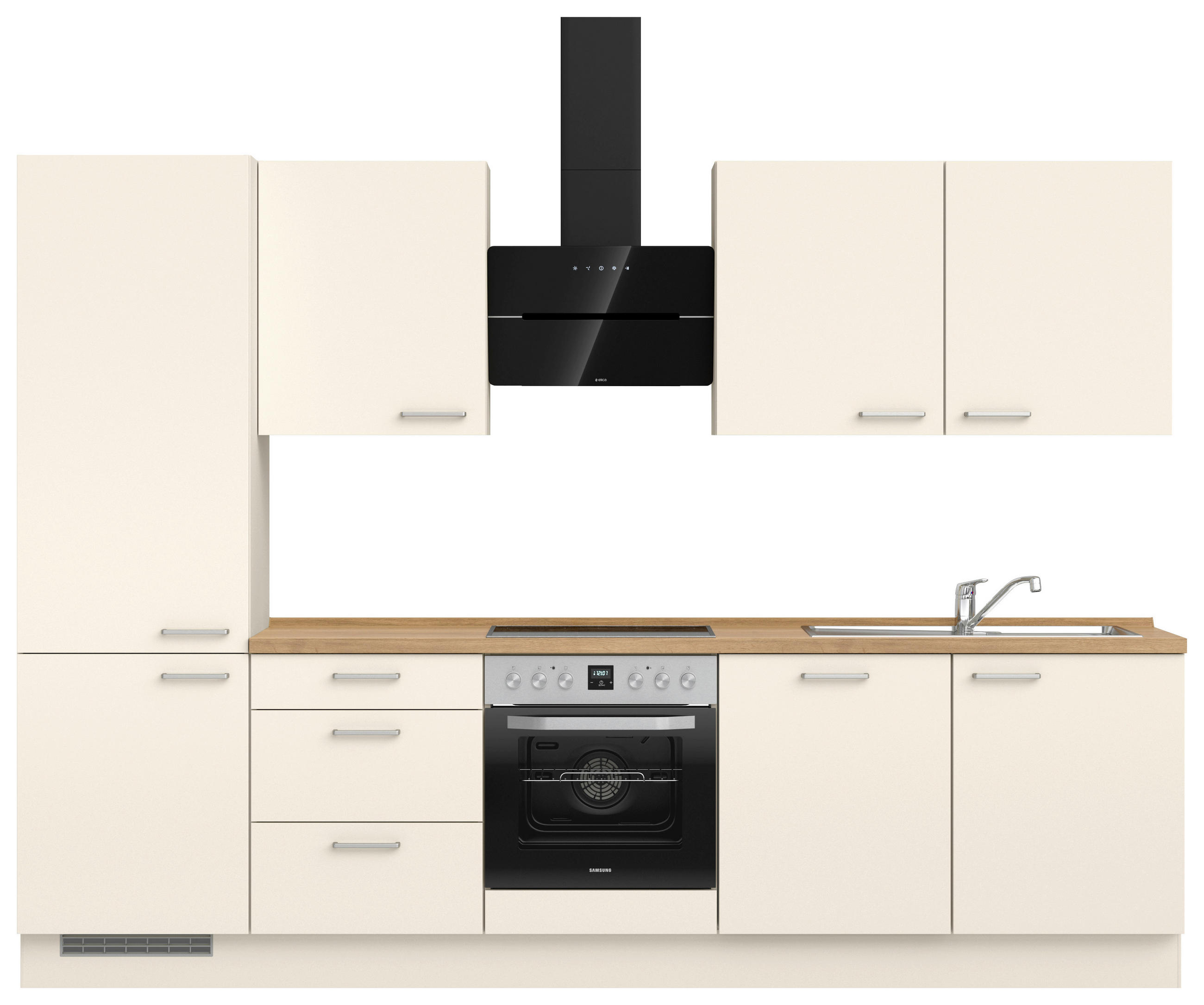 KÜCHENLEERBLOCK 300 cm   in Eichefarben, Magnolie  - Edelstahlfarben/Eichefarben, MODERN, Holzwerkstoff/Metall (300cm) - Nobilia