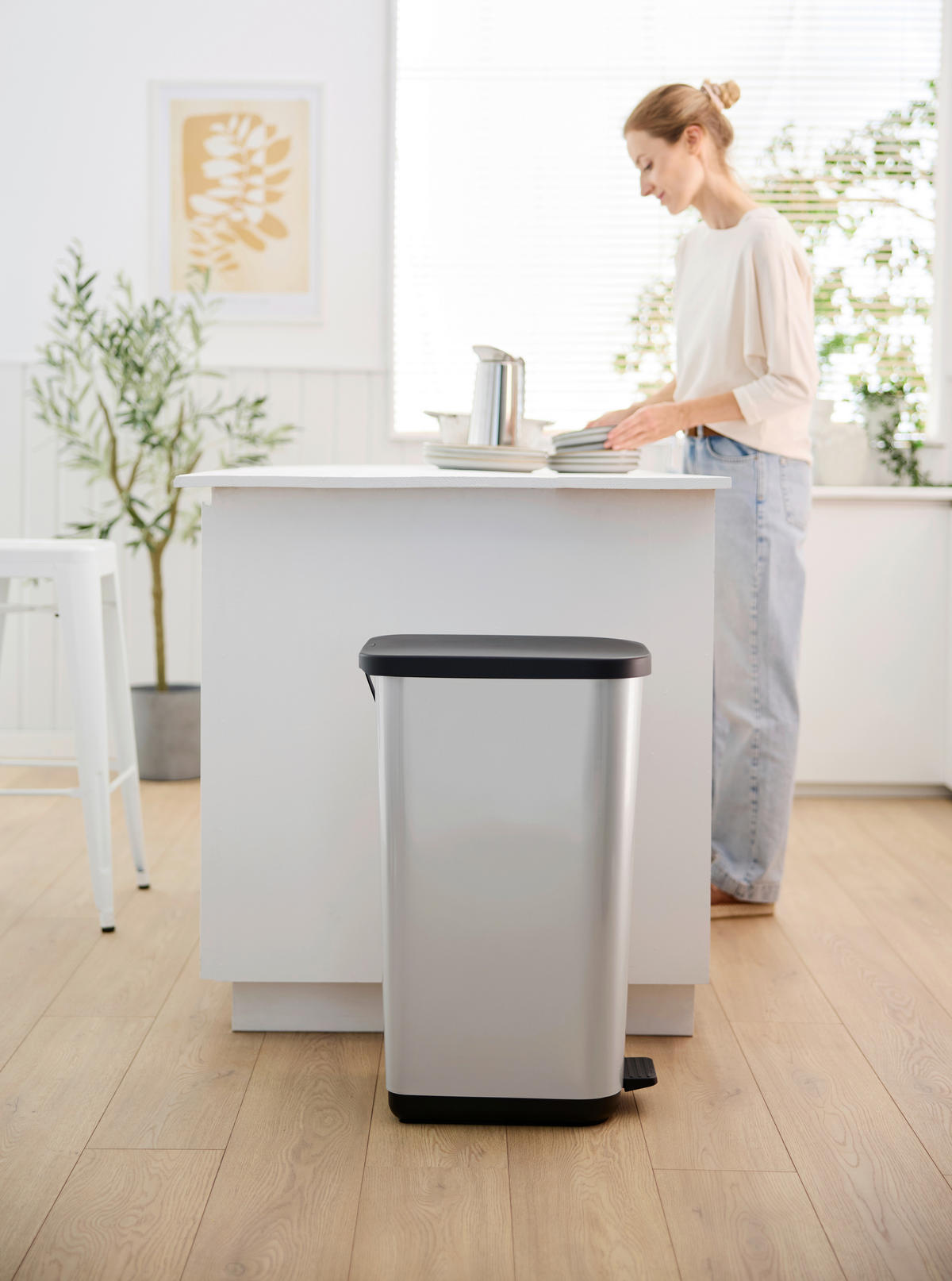 TRETEIMER Ribo 55 L  - Grau Hochglanz/Silberfarben, KONVENTIONELL, Kunststoff (42,3/31,7/67,6cm) - Rotho