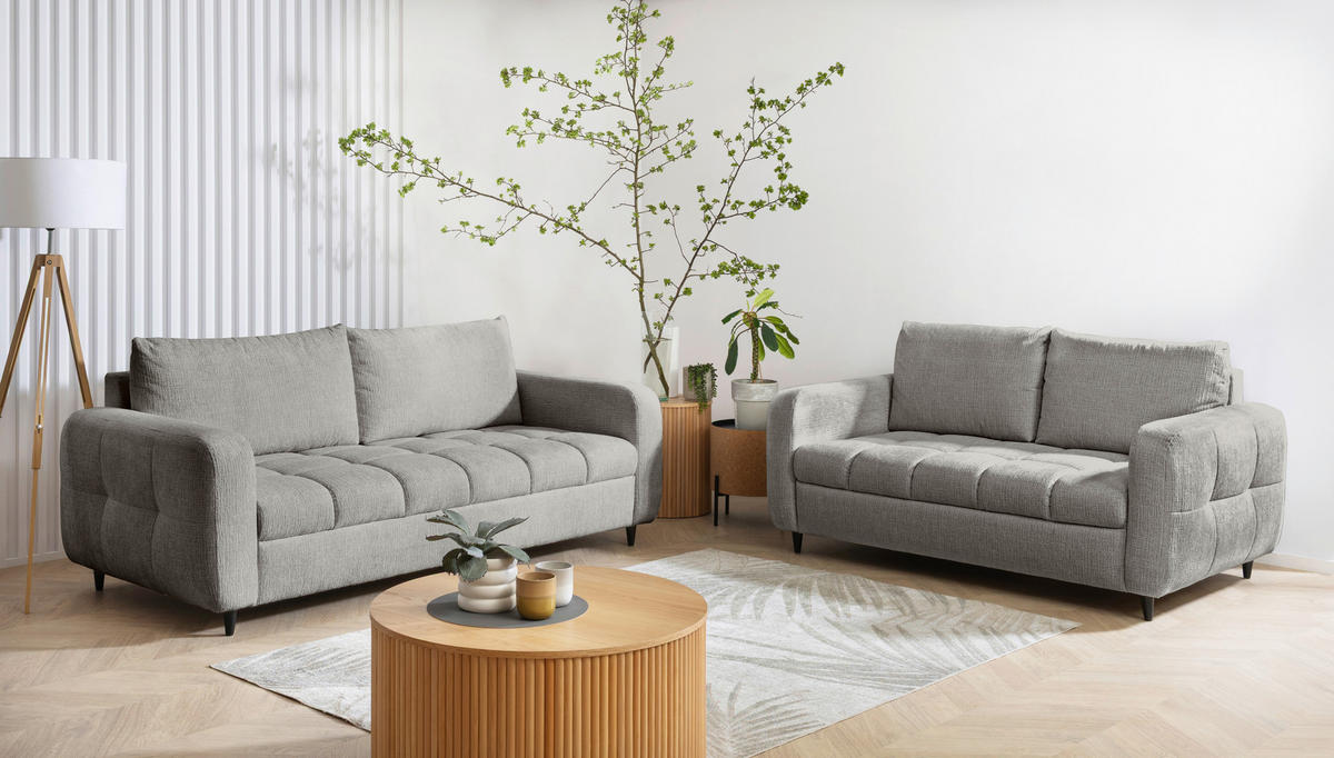 2,5-SITZER Flachgewebe Dunkelgrau  - Dunkelgrau/Schwarz, Design, Holz/Textil (209/88/101cm) - Lomoco