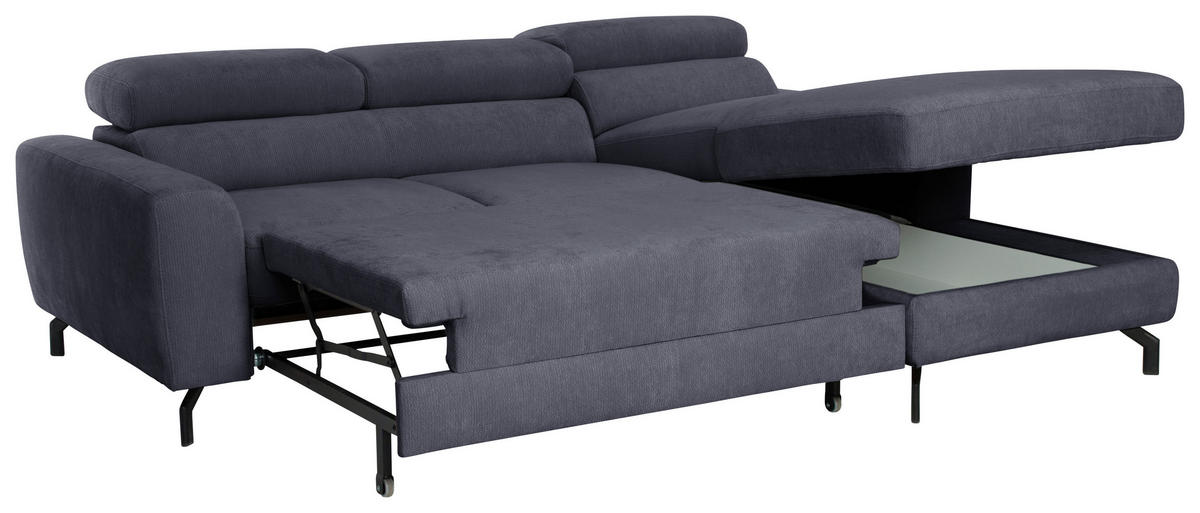 ECKSOFA LARGO in Chenille Anthrazit  226/177 cm  - Anthrazit/Schwarz, Design, Textil/Metall (226/177cm) - Livetastic