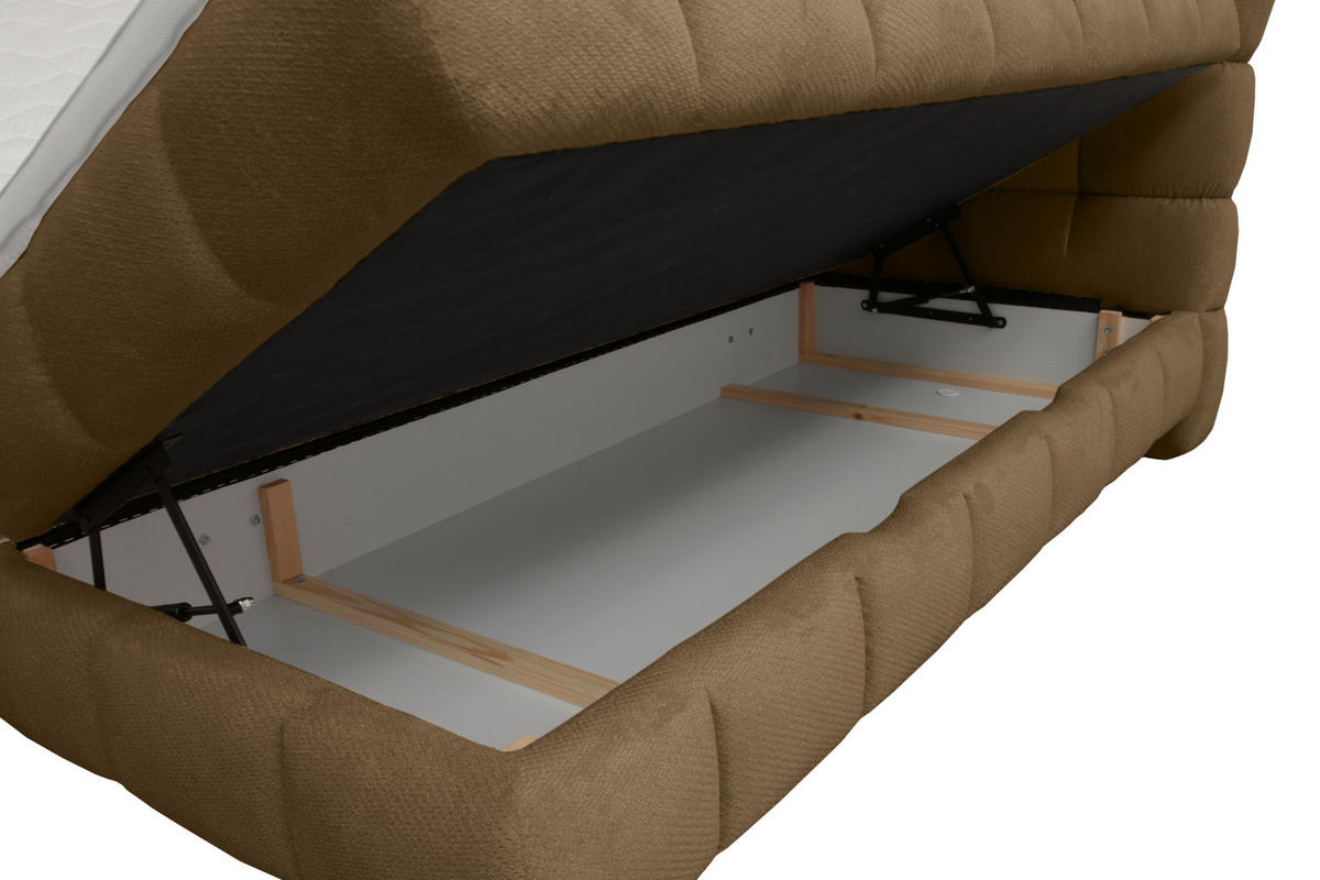 BOXBETT 180/200 cm,  in Braun, Bettkasten, Topper, H3 + H3 = fest  - Schwarz/Braun, Trend, Textil/Metall (180/200cm) - Esposa