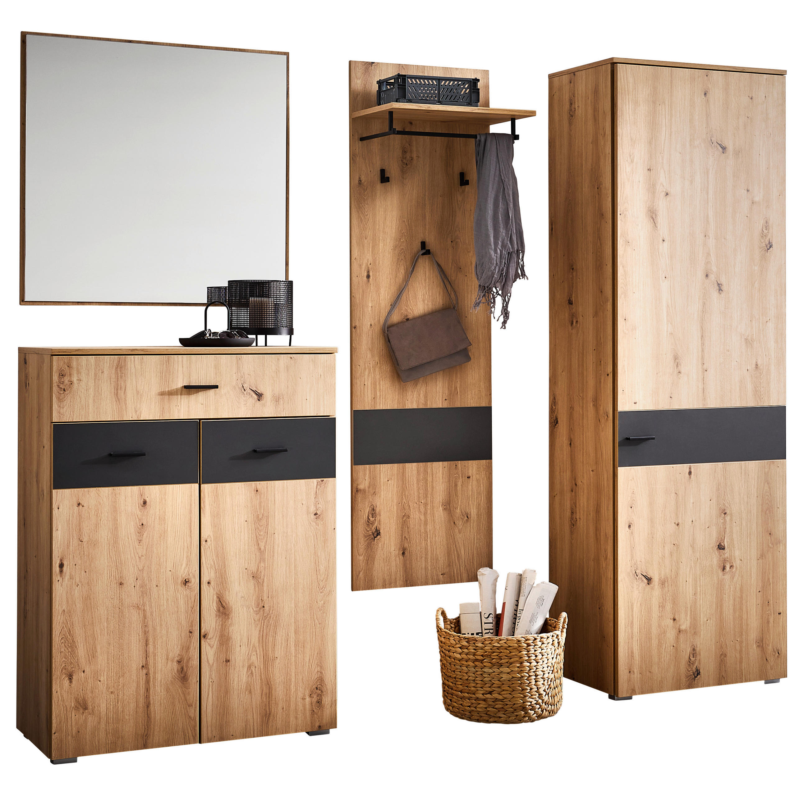GARDEROBE 4-teilig  in 180/198/38 cm  - Anthrazit/Eiche Artisan, KONVENTIONELL, Holzwerkstoff (180/198/38cm) - Carryhome