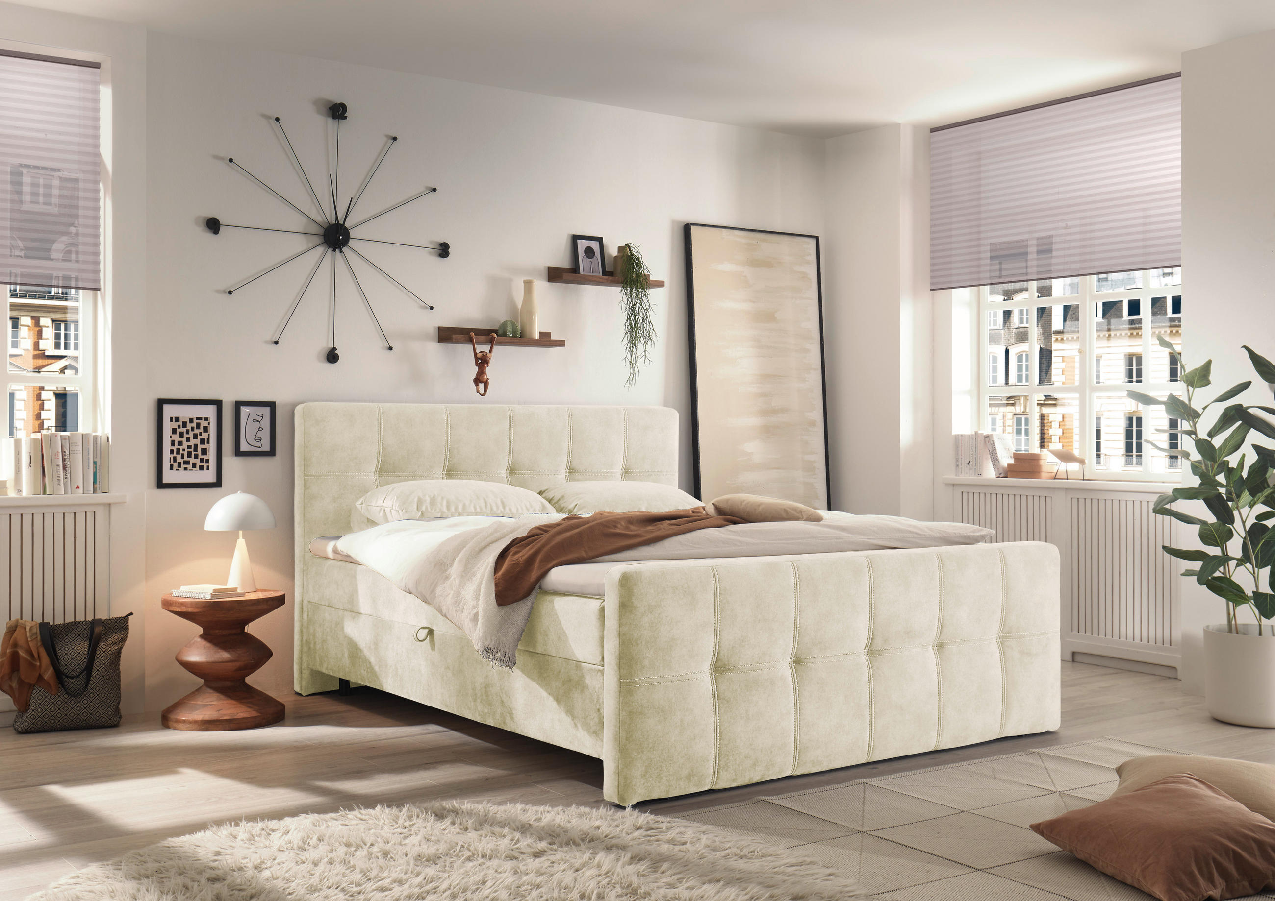 BOXBETT 160/200 cm  in Creme  - Creme/Schwarz, MODERN, Holzwerkstoff/Kunststoff (160/200cm) - MID.YOU