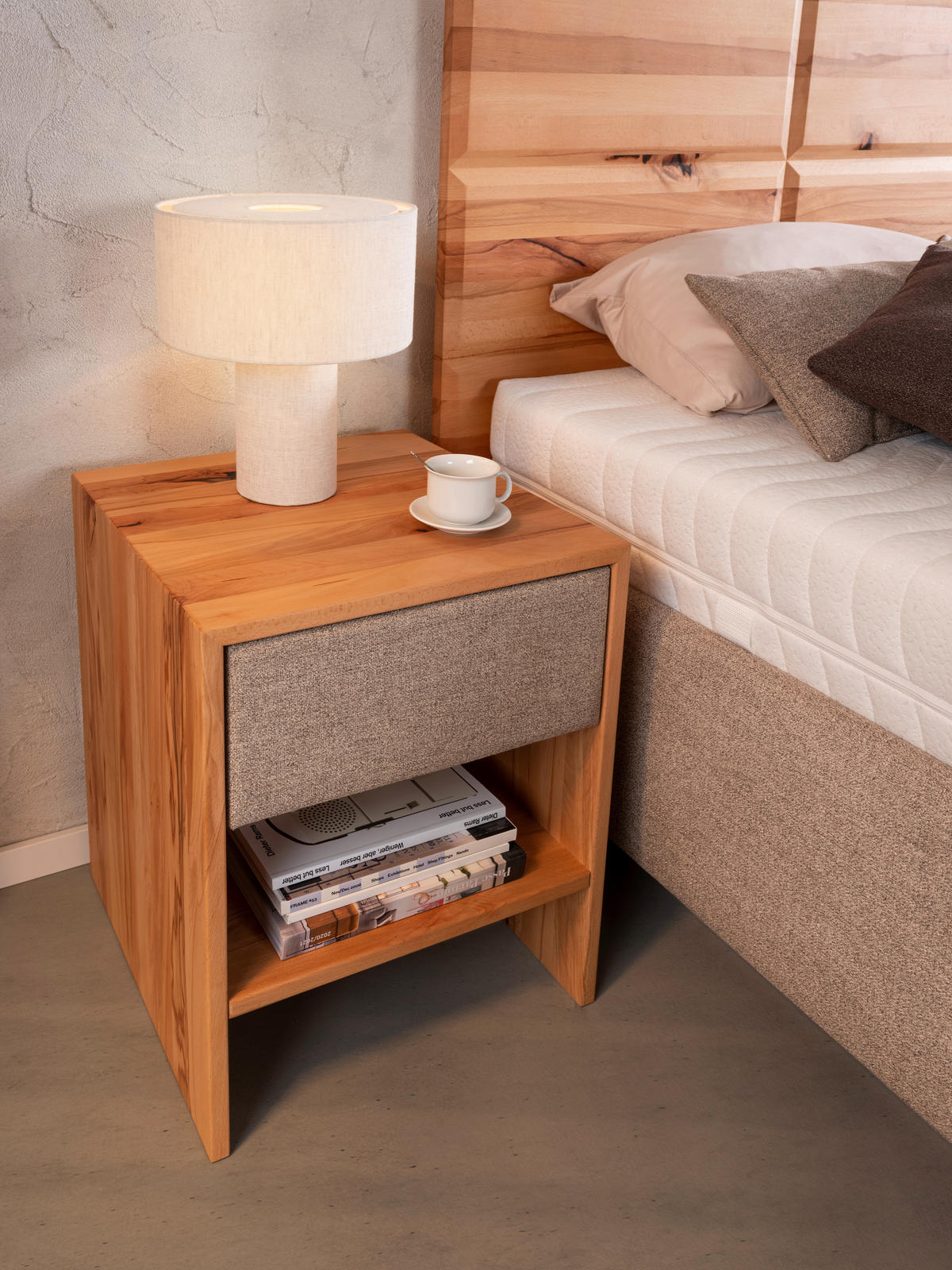POLSTERBETT 180/200 cm  in Buchefarben, Hellbraun  - Hellbraun/Weiss, Design, Holz/Textil (180/200cm) - Valnatura