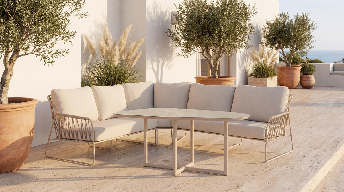 LOUNGE MIZA  - barve šampanjca/siva, Basics, kovina/umetna masa (180/100/74cm) - Tierra Outdoor