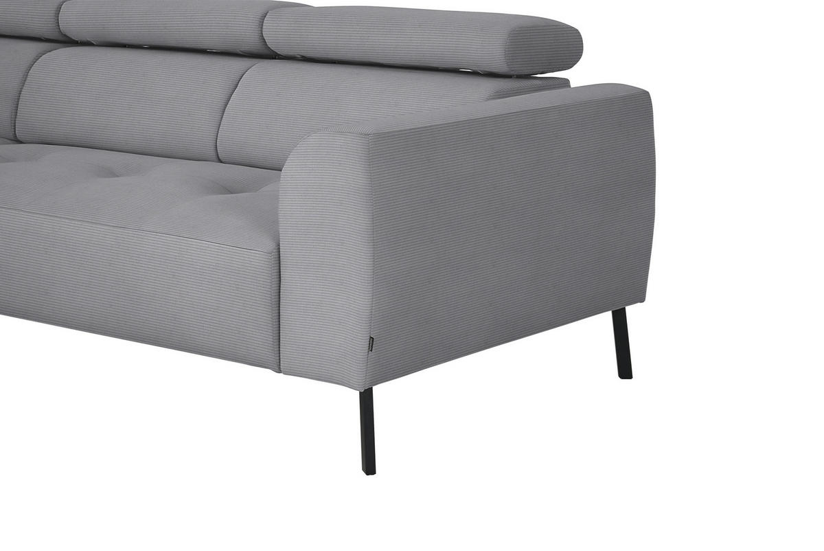 ECKSOFA Grau Feincord  - Schwarz/Grau, Design, Textil/Metall (205/280cm) - Xora