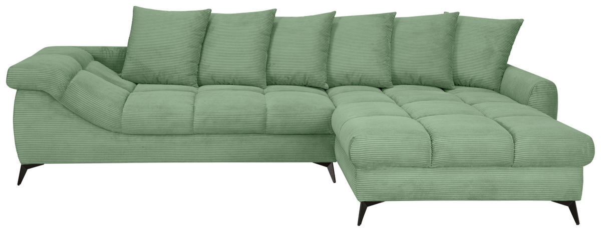 ECKSOFA Pastellgrün Cord Rückenkissen, Armlehnenkissen, Rücken echt  - Pastellgrün/Schwarz, KONVENTIONELL, Textil/Metall (332/231cm) - Carryhome