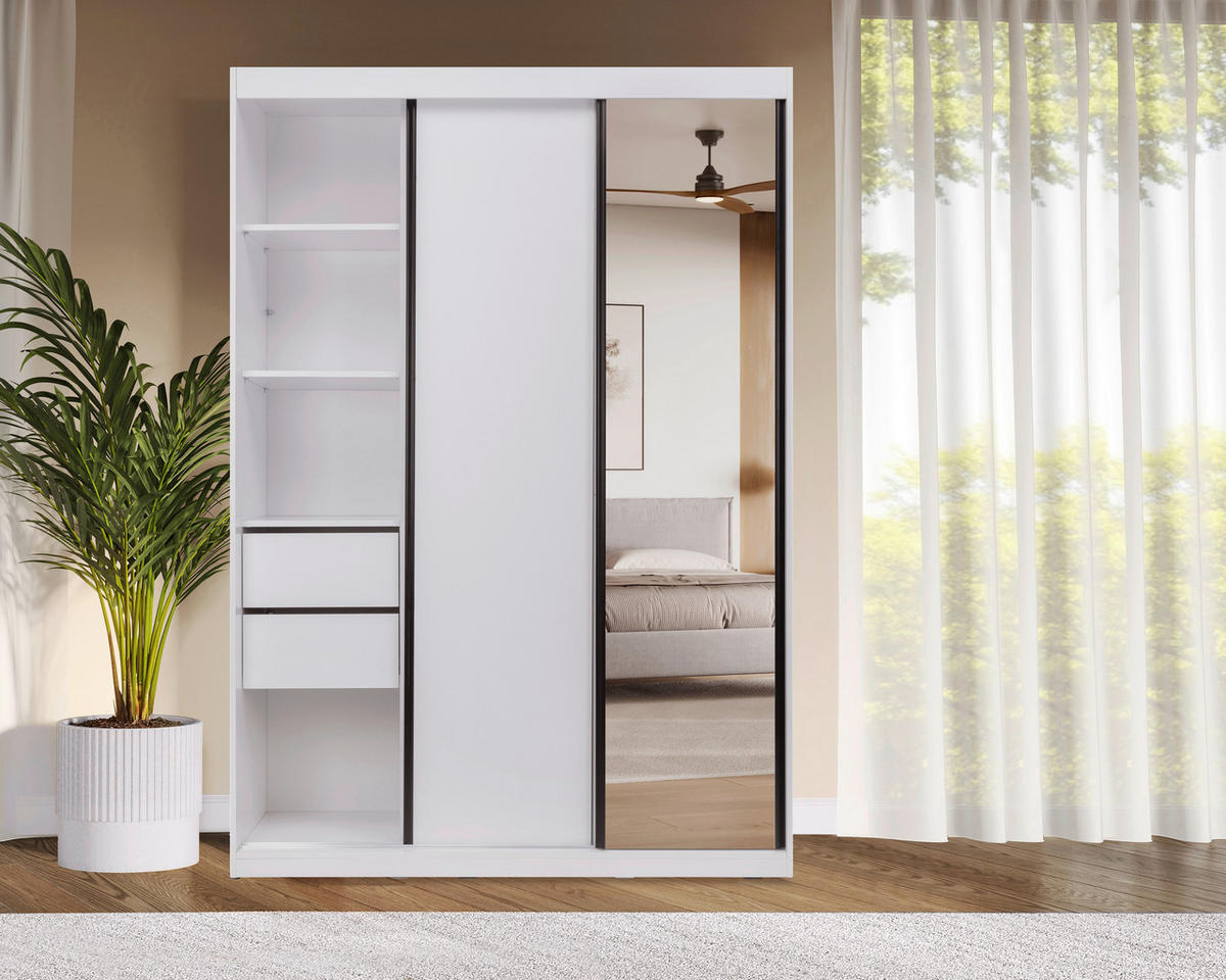 SCHIEBETÜRENSCHRANK 150/215/59,5 cm  - Schwarz/Weiß, MODERN, Holzwerkstoff/Metall (150/215/59,5cm) - MID.YOU