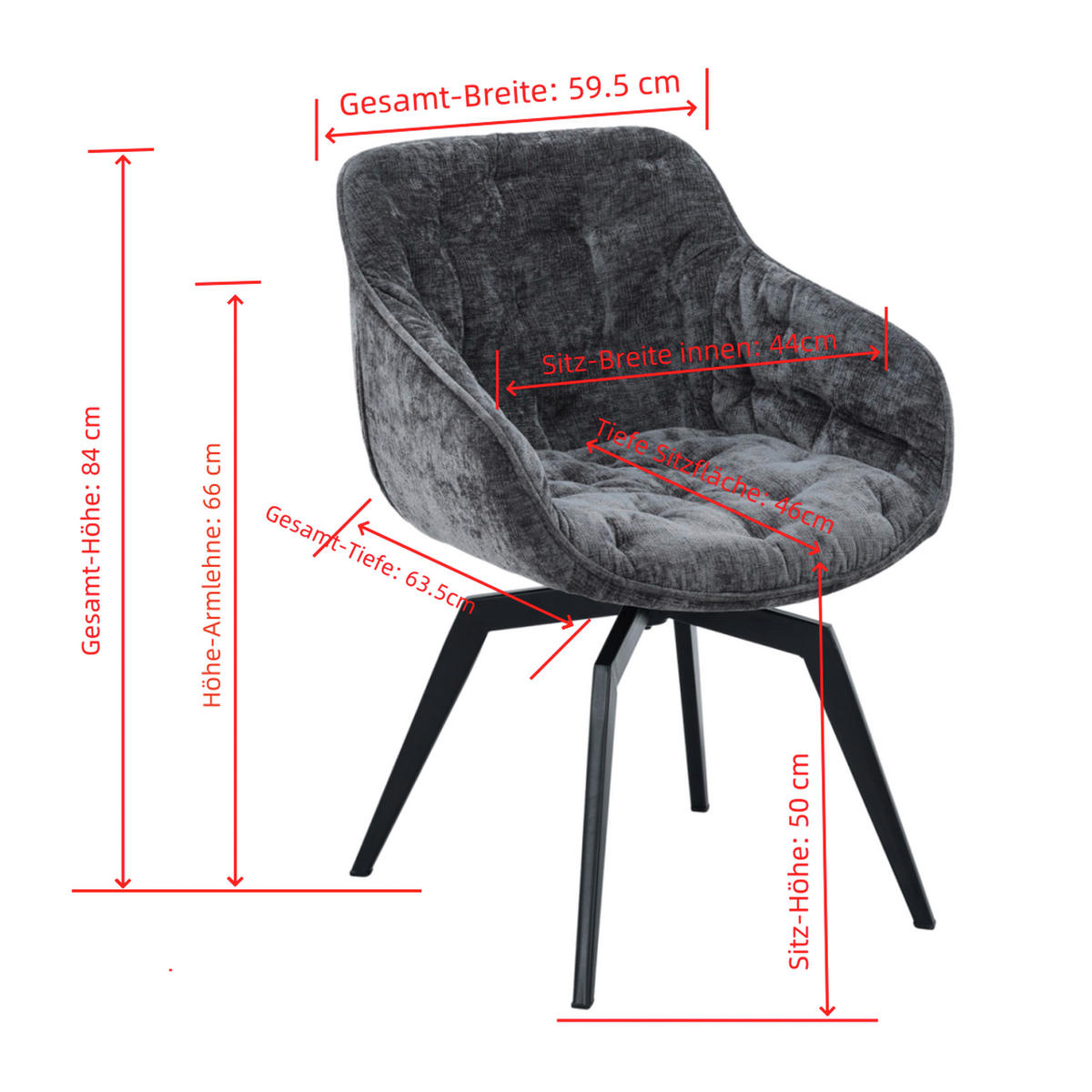 KAROSSZÉK szürke, fekete  - fekete/szürke, Modern, textil/fém (59,5/84/63,5cm) - Livetastic