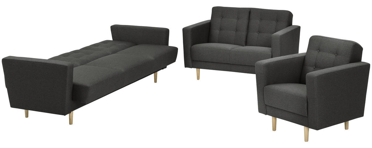 3-SITZER-SOFA in Flachgewebe Anthrazit  - Eschefarben/Anthrazit, MODERN, Holz/Textil (224/81/83cm) - Max Winzer