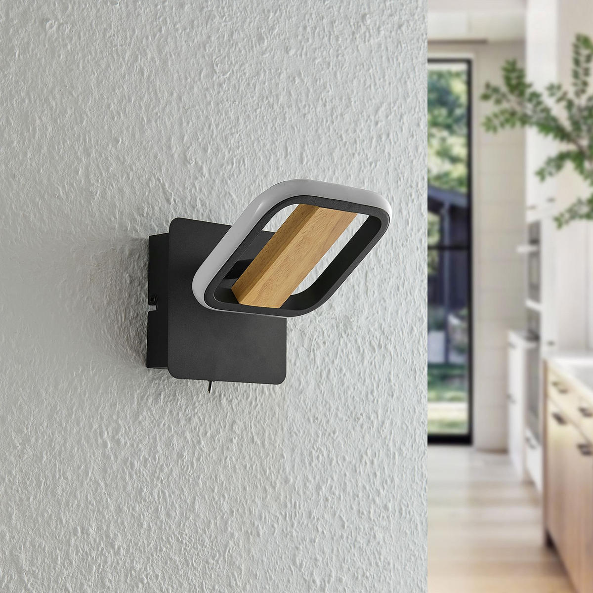 LED-STRAHLER Miriam 14/13,5/9,5 cm   - Eschefarben/Schwarz, Design, Holz/Kunststoff (14/13,5/9,5cm) - Novel
