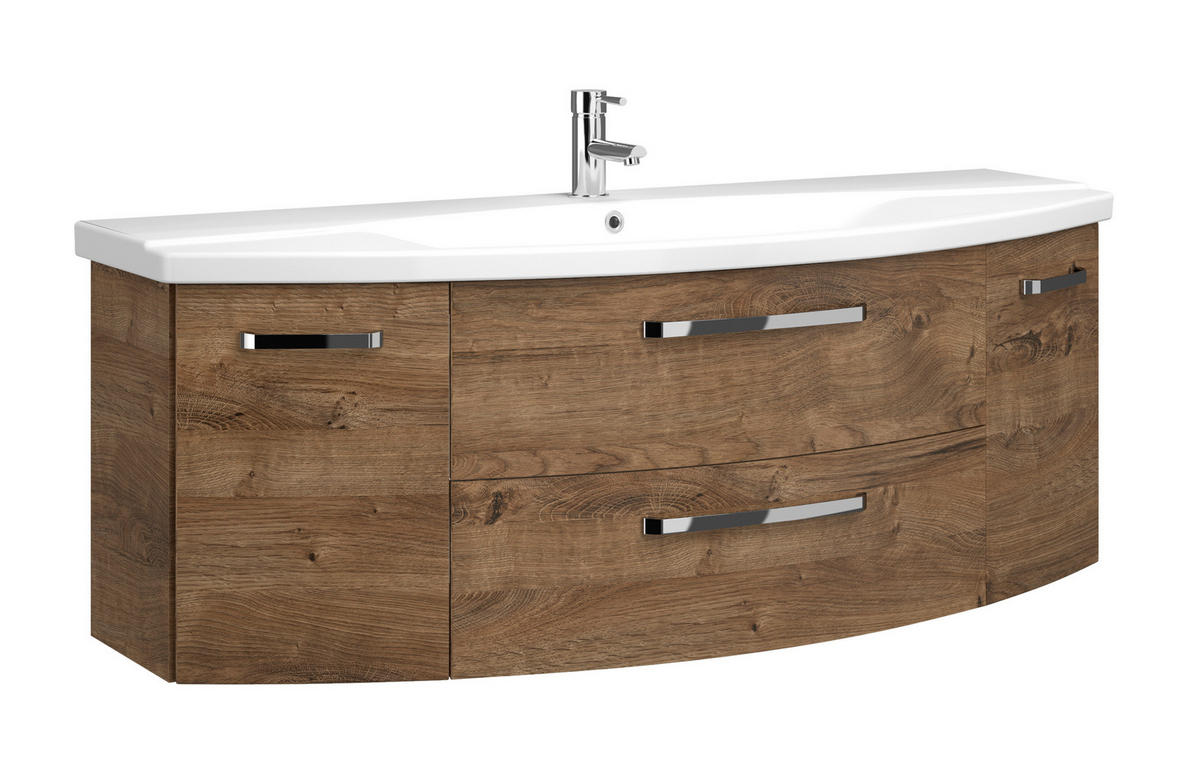 MOSDÓ ALSÓSZEKRÉNY 140/49,2/48 cm  - krómszínű/tölgyfa színű, Basics, faalapú anyag/Üveg (140/49,2/48cm) - Sadena