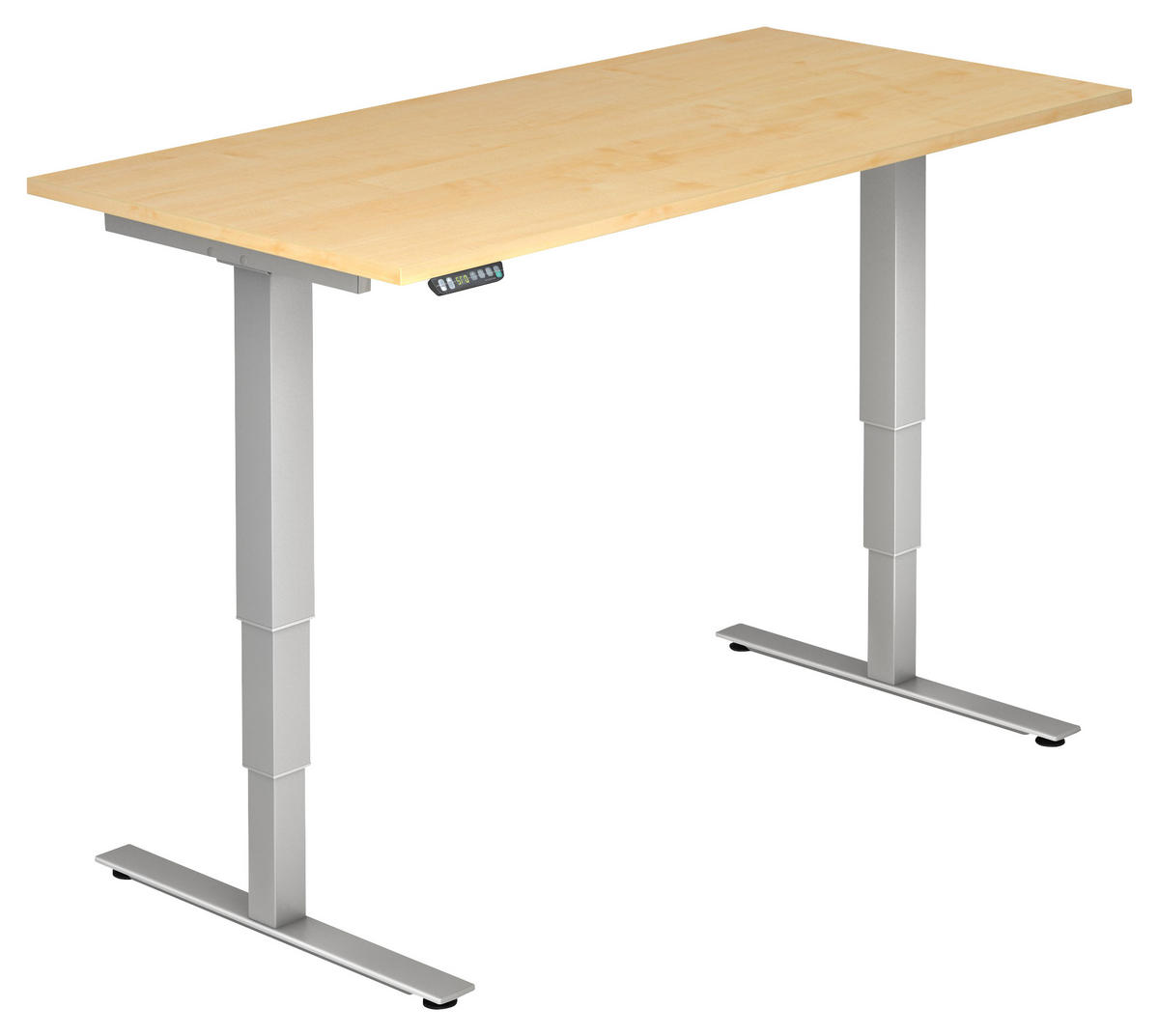 SCHREIBTISCH höhenverstellbar  - Silberfarben/Ahornfarben, KONVENTIONELL, Holzwerkstoff/Metall (160/80/63,5-128,5cm) - Venda