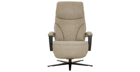 RELAXSESSEL Echtleder Relaxfunktion, Kopfteilverstellung, Nackenkissen    - Beige/Schwarz, Design, Leder/Metall (75/106/88cm) - Dieter Knoll